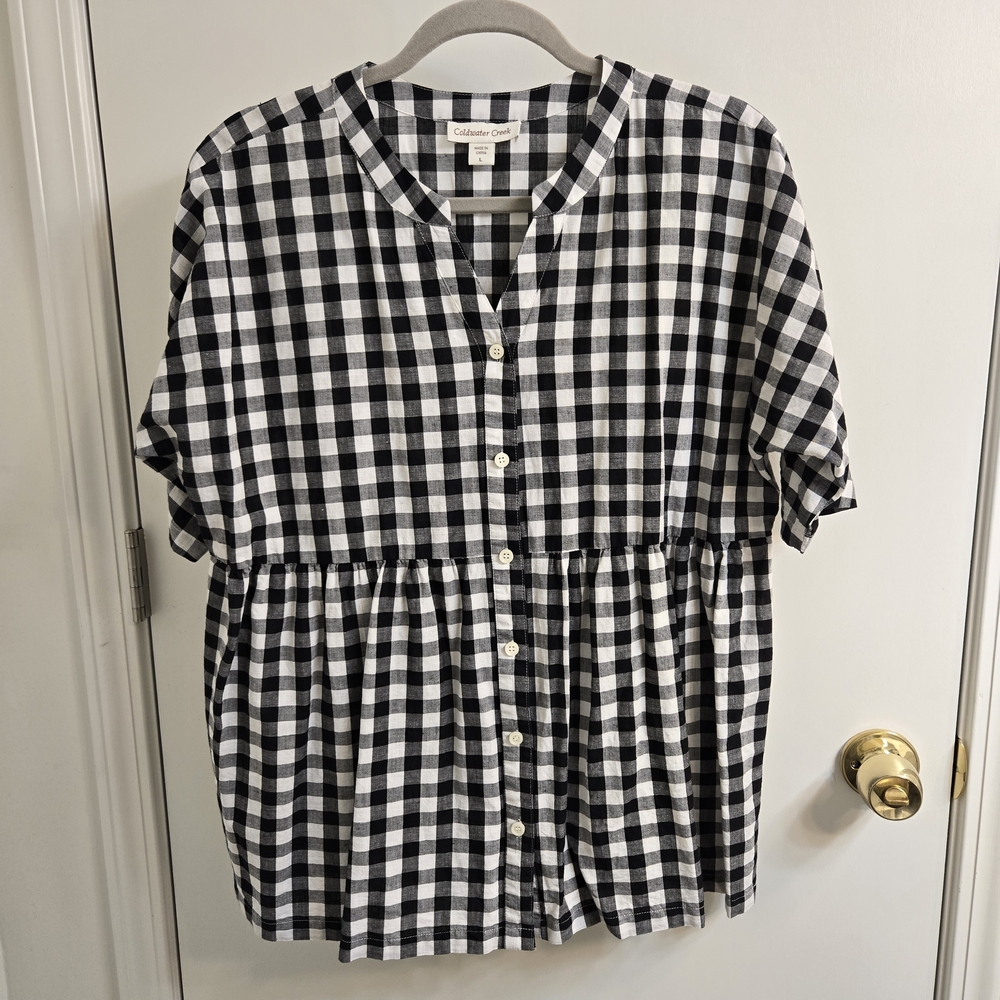 Coldwater Creek  Cotton Linen Button Down Short Sleeve Tunic, Size L